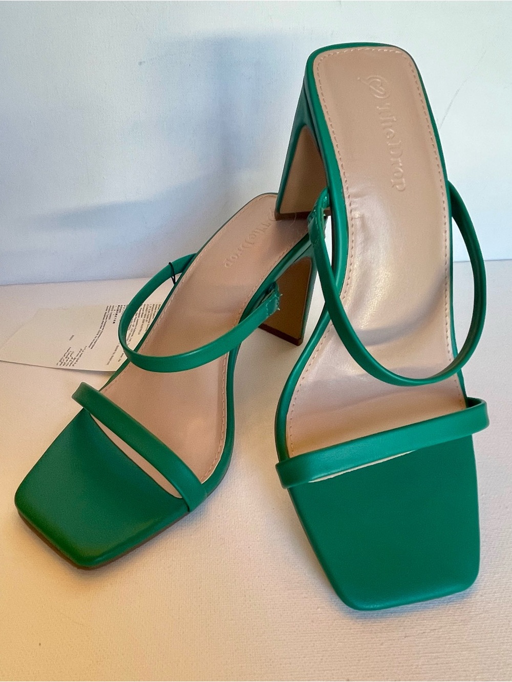 NEW THE DROP AVERY SQUARE TOE TWO STRAP HIGH HEELED SANDAL ULTRAMARINE GREEN SZ7 - Picture 4 of 16